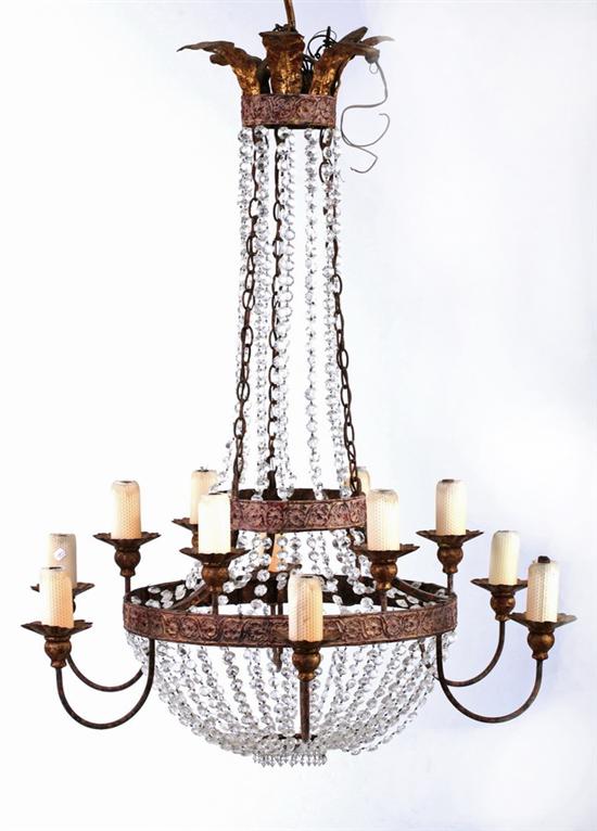 Appraisal: NIERMANN-WEEKS NEOCLASSICAL STYLE TOLE AND CRYSTAL TWELVE- LIGHT CHANDELIER late