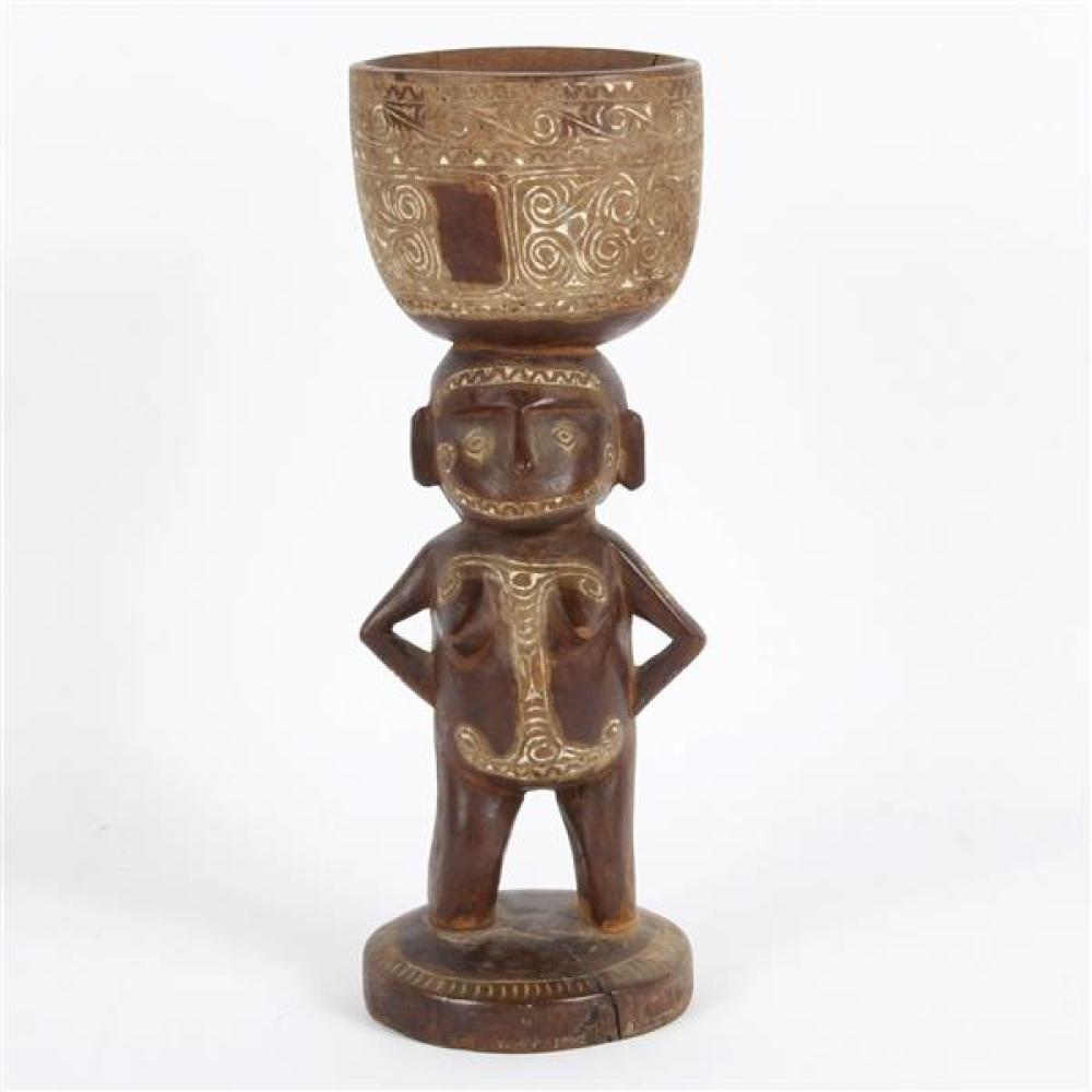 Appraisal: AFRICAN YORUBA CARVED WOOD DIVINATION CUP BOWL WITH FEMALE FIGURAL