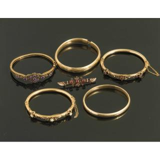 Appraisal: Five k Gold Bracelets Pin Lot comprising two k gold