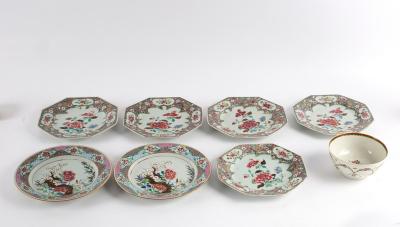 Appraisal: A collection of five famille rose octagonal plates painted with