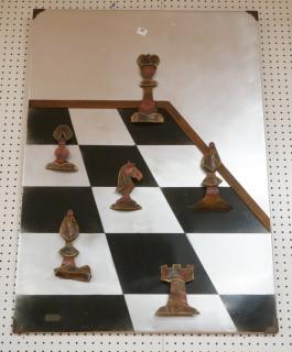 Appraisal: KOVACS D Chess Figures on Board Wall Sculpture A KOVACS