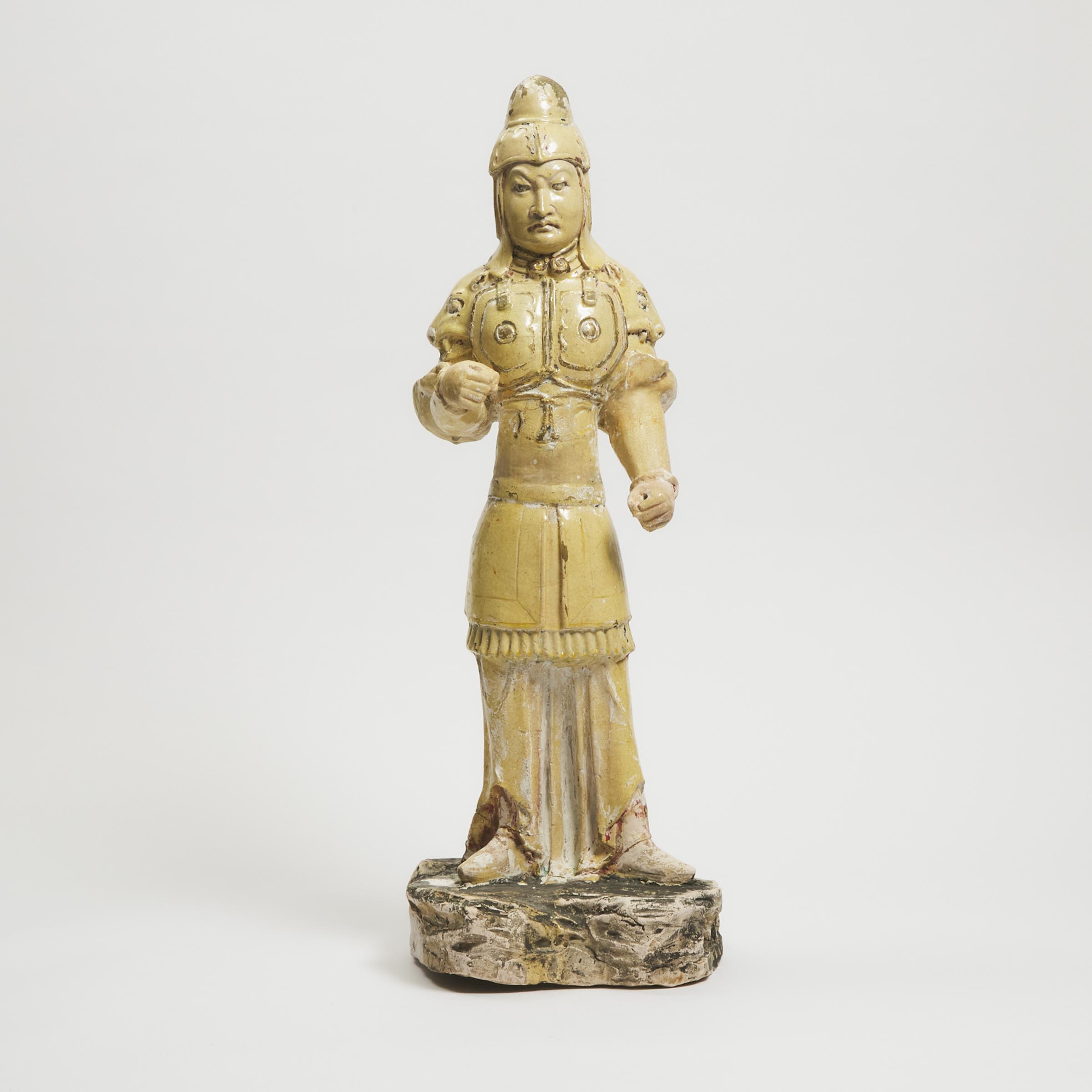 Appraisal: A Rare Partial Gilt Straw-Glazed Pottery Figure of a Warrior