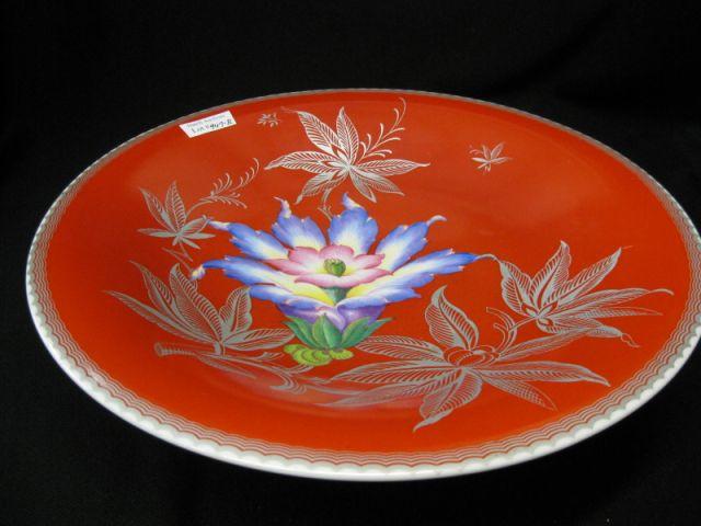 Appraisal: Heinrich Silver Overlay Porcelain Bowl rich floral on red diameter