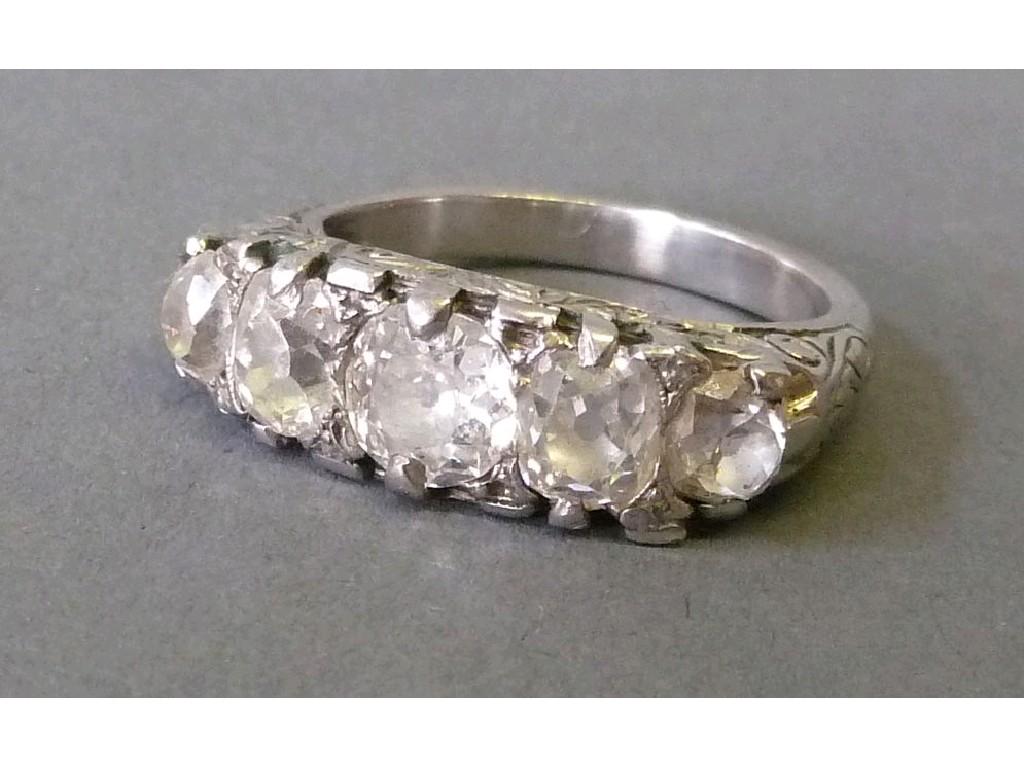 Appraisal: WHITE GOLD RING WITH FIVE OLD CUT DIAMONDS in a