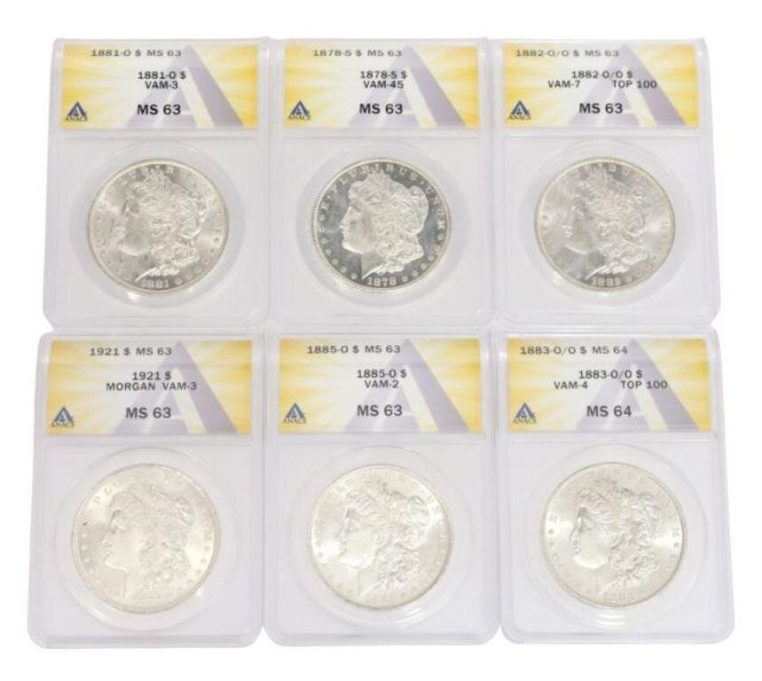 Appraisal: lot of Morgan Silver Dollars each graded by ANACS and