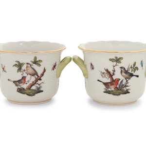 Appraisal: A Pair of Herend Rothschild Bird Porcelain Jardini res Circa