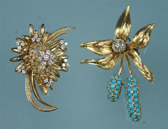 Appraisal: TWO LADIES BROOCHES including K yellow gold and diamond tremblent