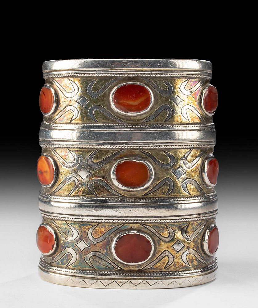 Appraisal: th C Turkoman Silver Bracelet w Carnelian Central Asia Turkmenistan