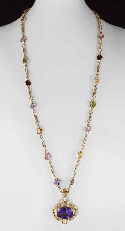 Appraisal: K MULTI-COLORED GEMSTONE NECKLACE AND CT AMETHYST PENDANT K yellow