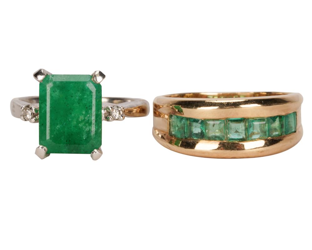 Appraisal: TWO KARAT GOLD EMERALD RINGSthe white gold ring centering one