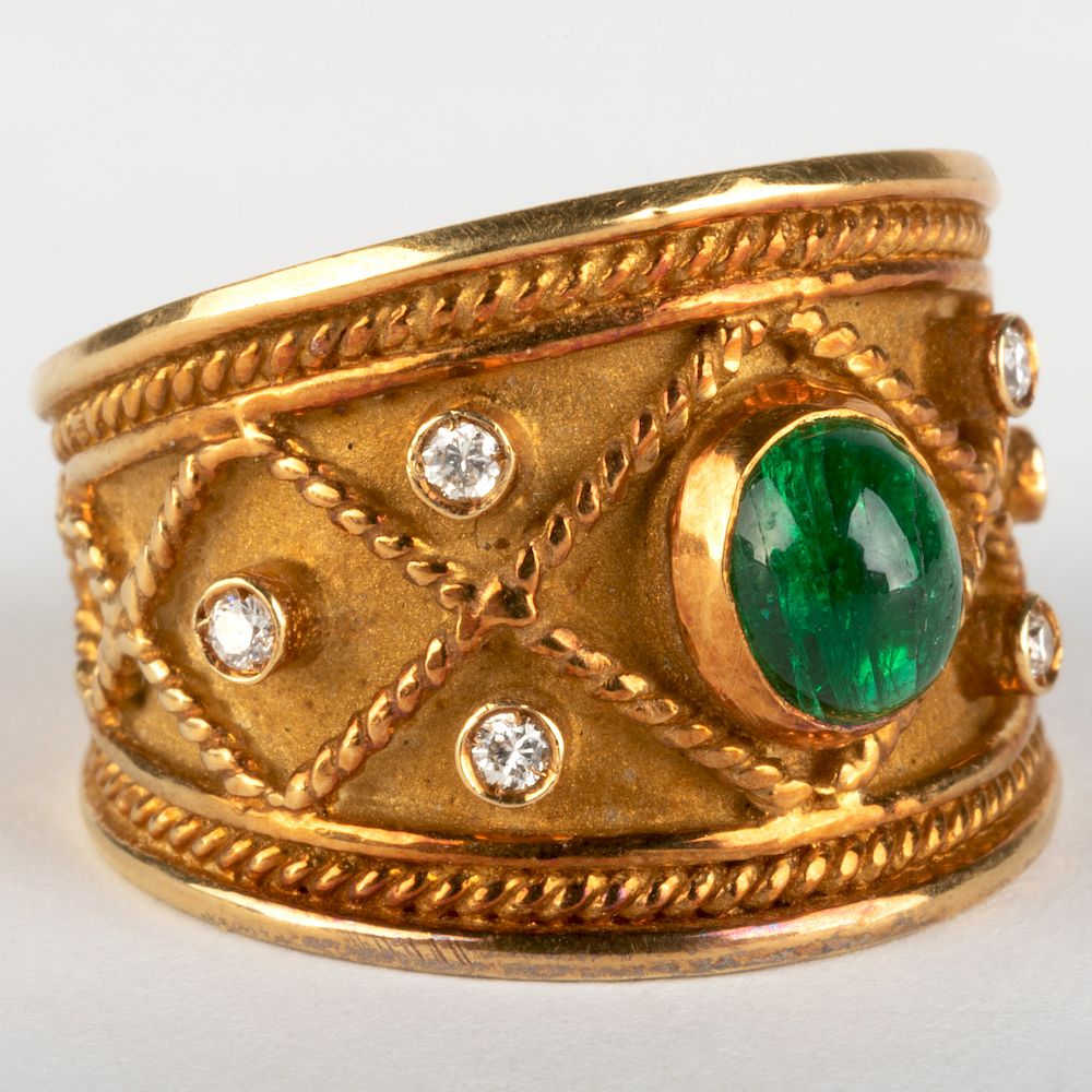 Appraisal: k Gold Diamond and Cabochon Emerald Ring Marked ' k'