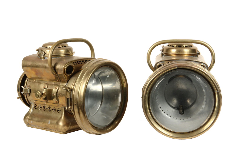 Appraisal: PAIR OF AUTOMOBILE HEADLAMPS - Powell Hanmer Brass Acetylene Lamps