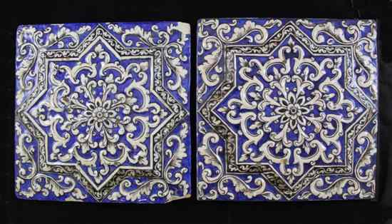 Appraisal: A pair of Persian square moulded tiles late th early