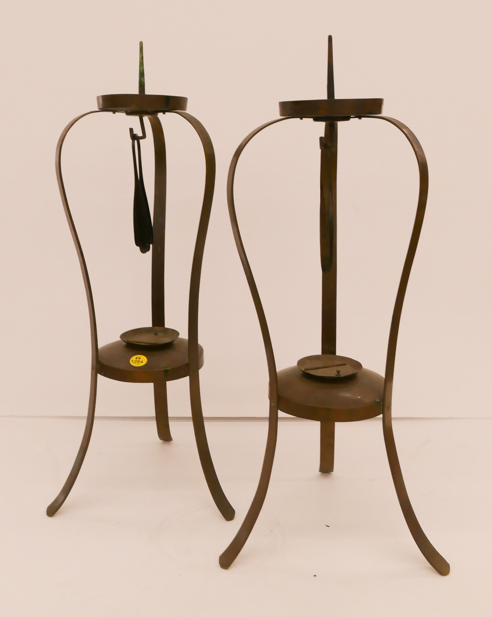 Appraisal: Pair Old Japanese Brass Pricket Candle Stands- ''