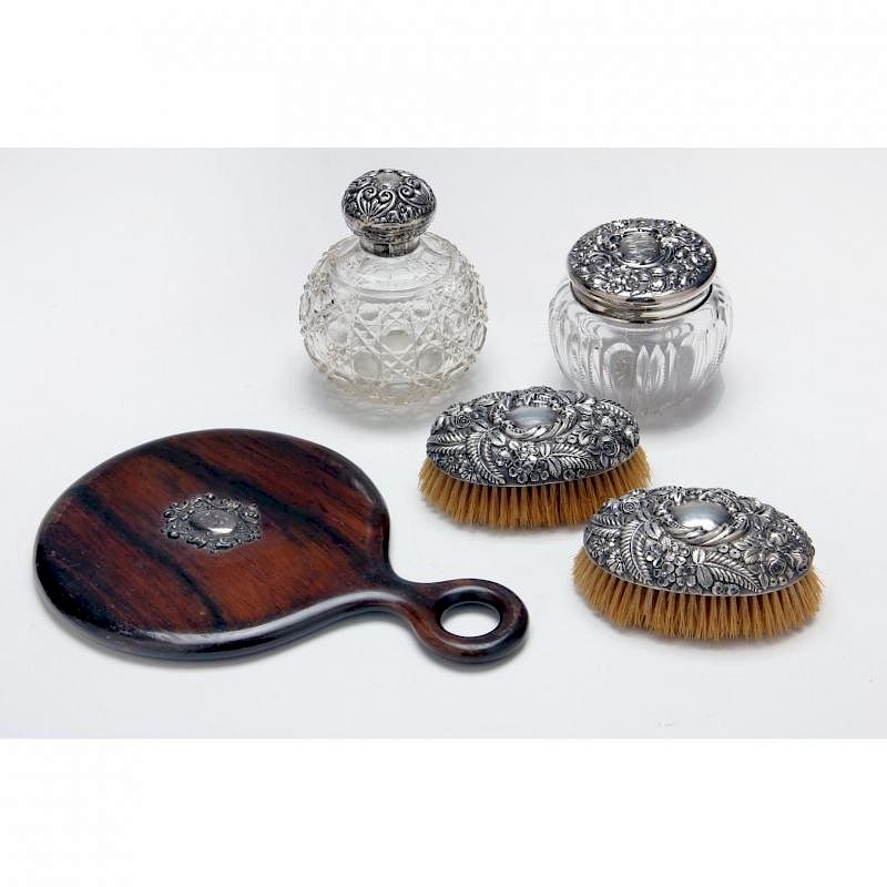 Appraisal: An Assembled Antique Sterling Silver Dressing Set pieces including a