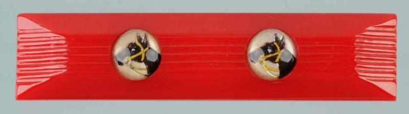 Appraisal: Bakelite Red Bar Pin Description With inset reverse carved horse