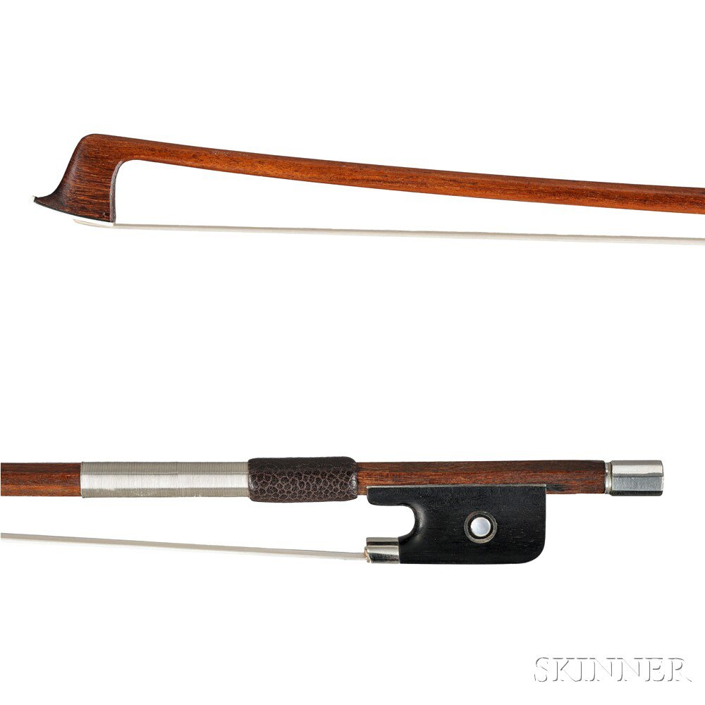 Appraisal: French Nickel Silver-mounted Violin Bow Jerome Thibouville-Lamy the round stick