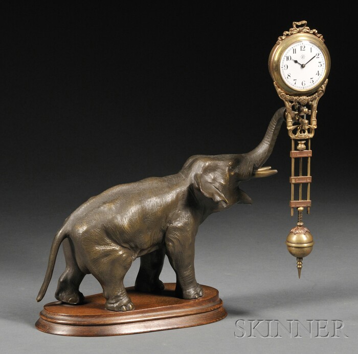 Appraisal: Junghans Elephant Swinger Timepiece Germany early th century the patinated