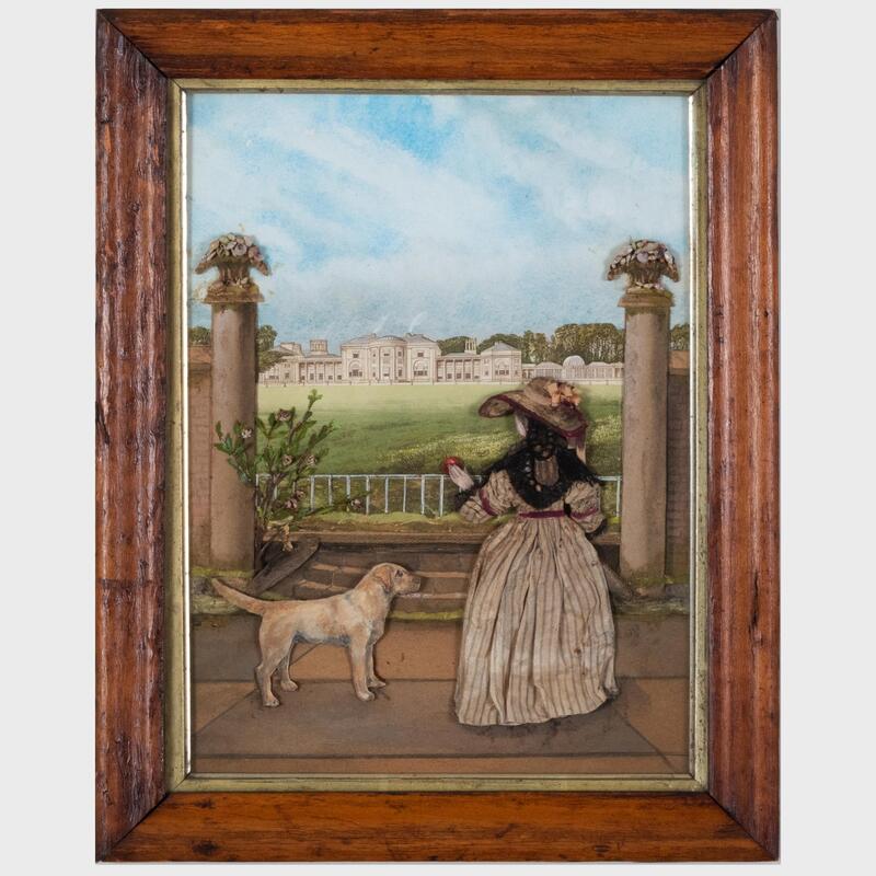 Appraisal: Two Victorian Framed Paper Fabric and Watercolor Three-Dimensional Dioramas One