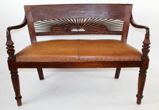 Appraisal: Mahogany bench with leather seat Mahogany bench with leather seat