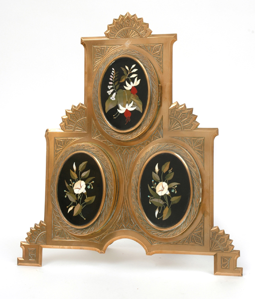 Appraisal: AN ITALIAN PIETRE DURE INLAID BRASS MULTI FRAME PICTURE STAND