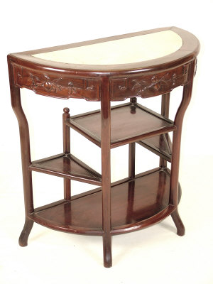 Appraisal: A Chinese rosewood demi-lune side table the inset variegated marble