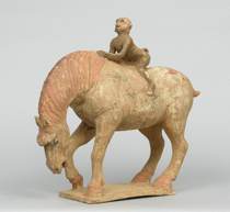 Appraisal: Terracotta Pottery Horse Probably th century Tang horse with monkey