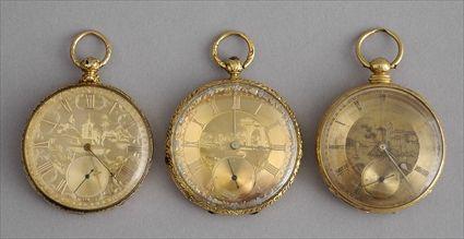 Appraisal: THREE GOLD OPEN FACE POCKET WATCHES Including watches by Baron