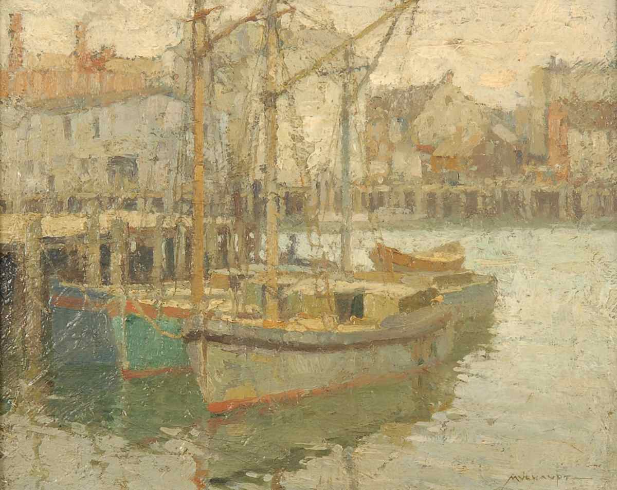 Appraisal: FREDERICK JOHN MULHAUPTAmerican - View of Gloucester Harbor with Docked