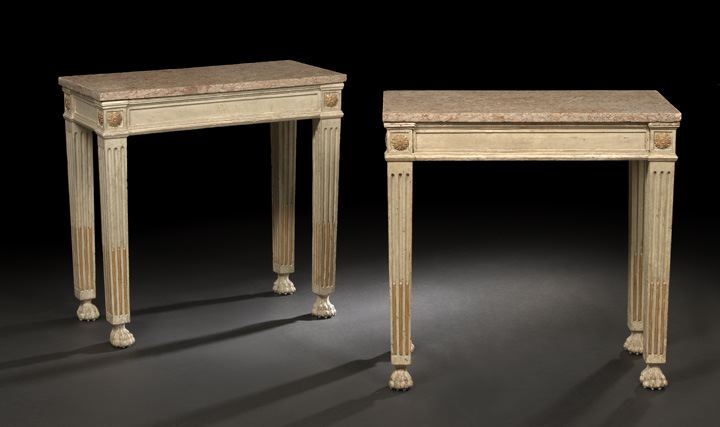 Appraisal: Pair of Regency-Style Polychromed and Marble-Top Side Tables early th