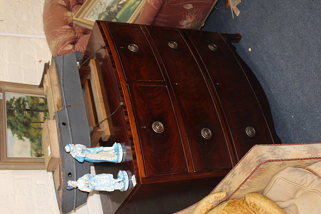 Appraisal: A TH CENTURY FLAME MAHOGANY BOW FRONT CHEST of two