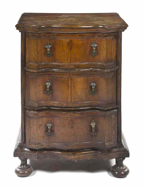 Appraisal: A Continental Burlwood Chest having a serpentine top over the