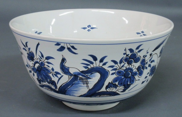 Appraisal: Dutch blue and white Delft bowl with floral and bird