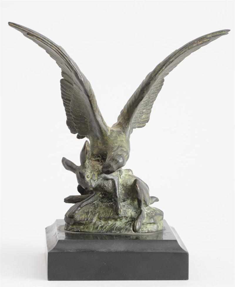 Appraisal: AFTER ANTOINE-LOUIS BARYE EAGLE ATTACKING HARE Bronze inscribed signature and