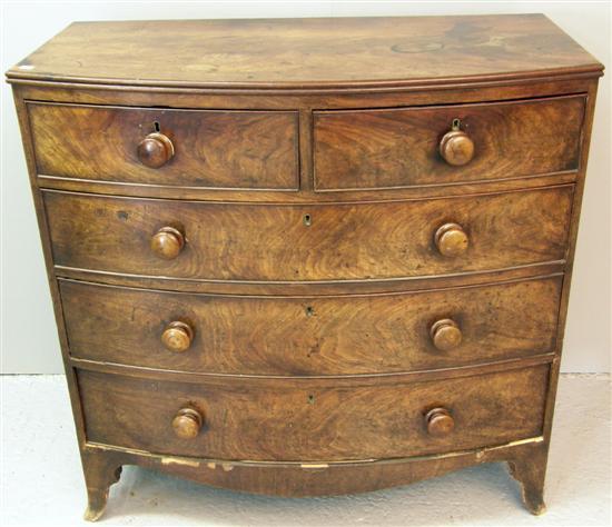 Appraisal: th century mahogany bowfronted chest of two short and three