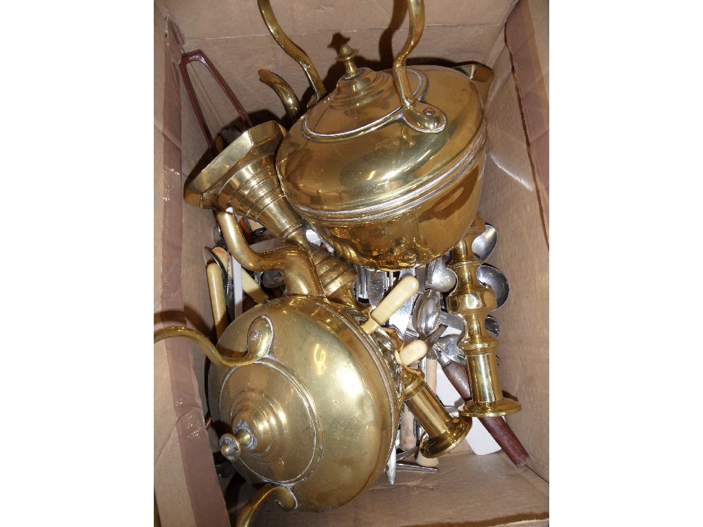 Appraisal: Box of brassware - kettles candl