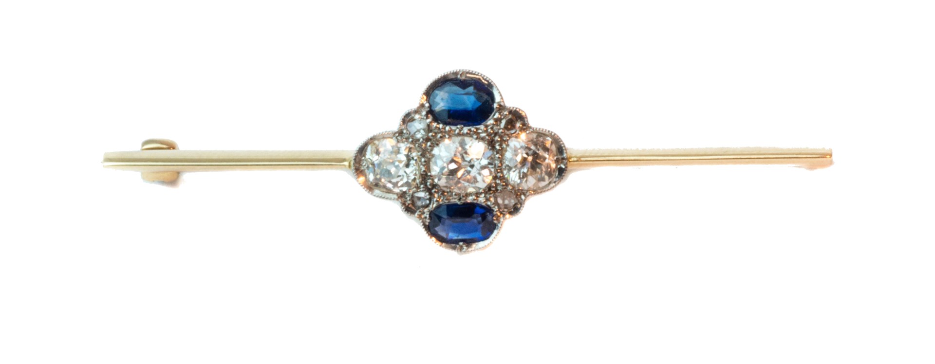 Appraisal: A gold diamond and sapphire set bar brooch mounted a