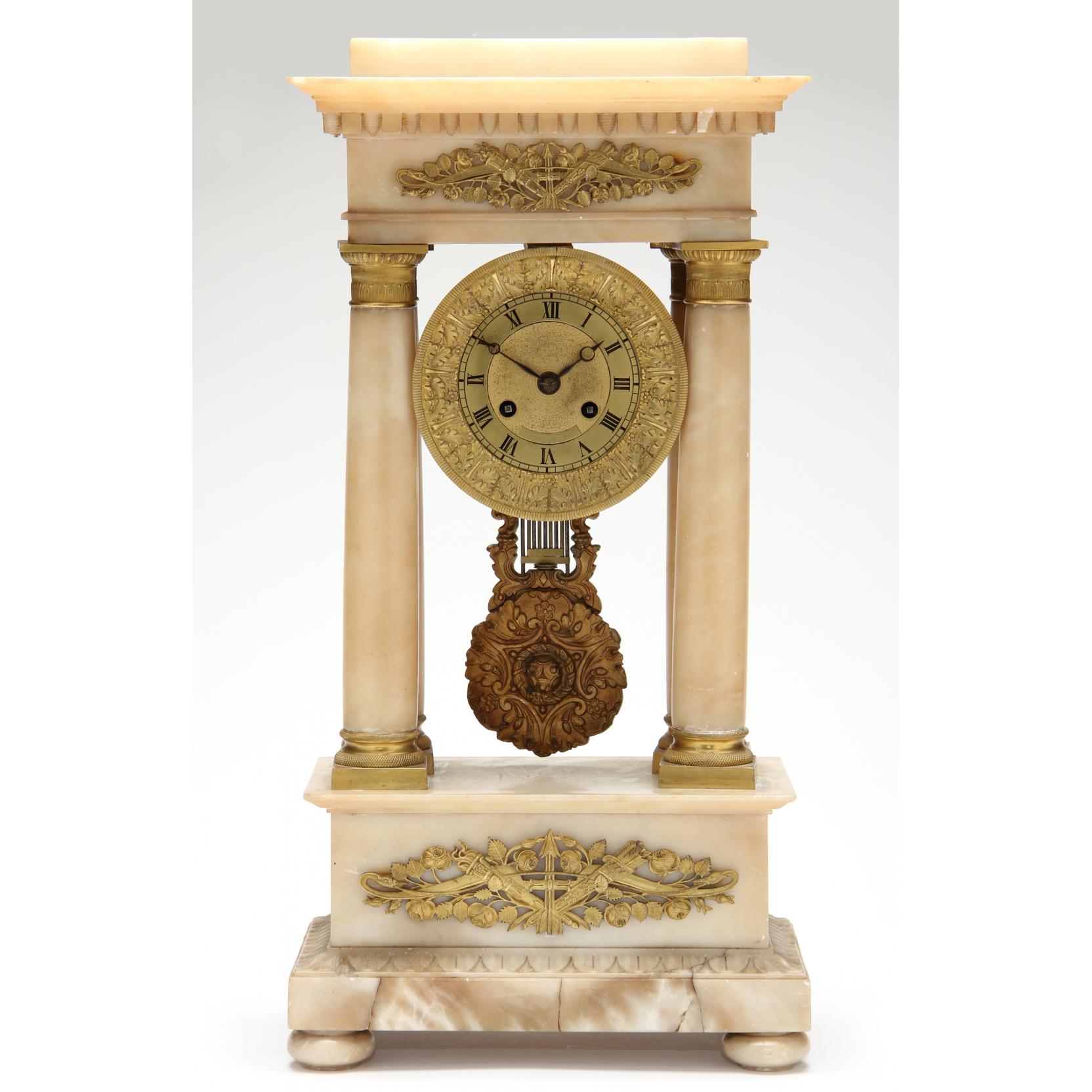 Appraisal: French Empire Marble Portico Clock th century gilt Roman numeral