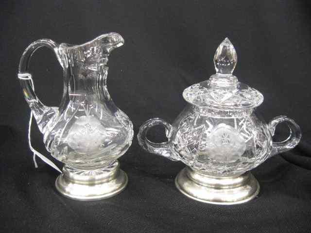 Appraisal: Sterling Silver Cut Crystal Creamer Sugar pedestal bases signed Boardman