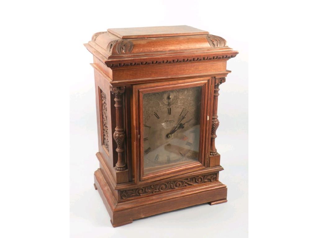 Appraisal: A late thC oak mantel timepiece the engraved silvered rectangular