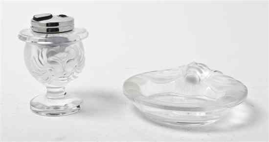 Appraisal: A Lalique Glass Ash Receiver and Lighter in the Tete-de-Lionne