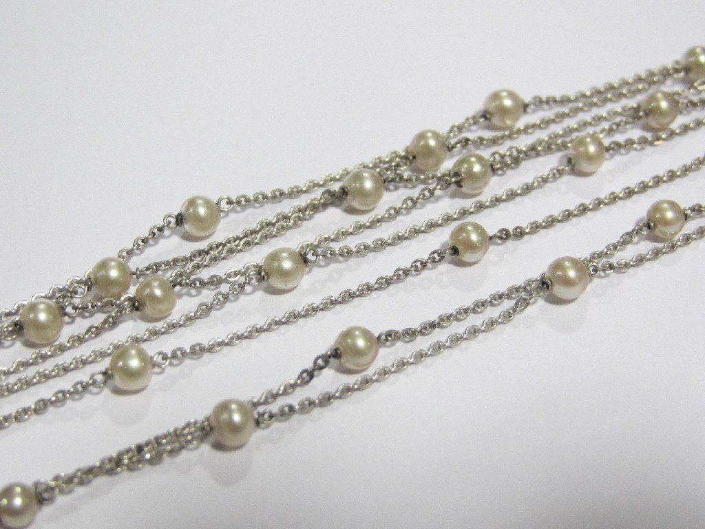 Appraisal: White metal cultured pearl spacer necklace Approximately inches