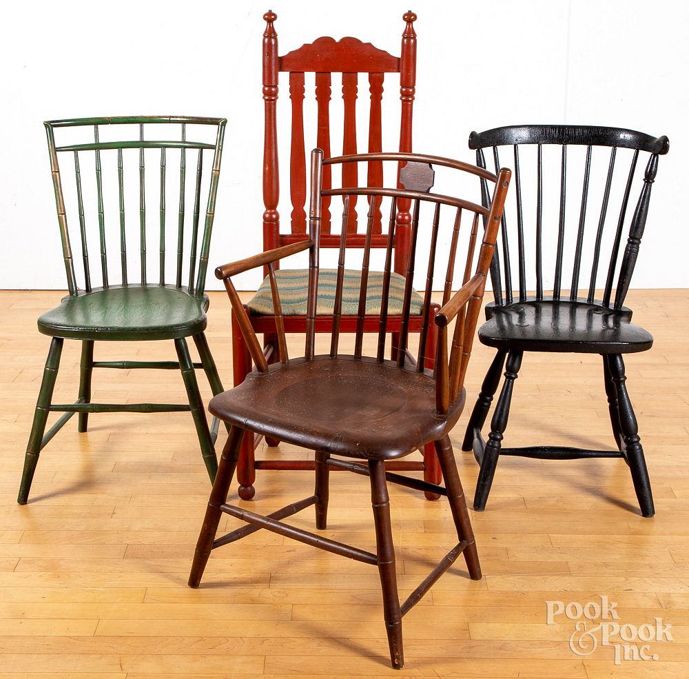 Appraisal: Three assorted Windsor chairs th c etc Three assorted Windsor