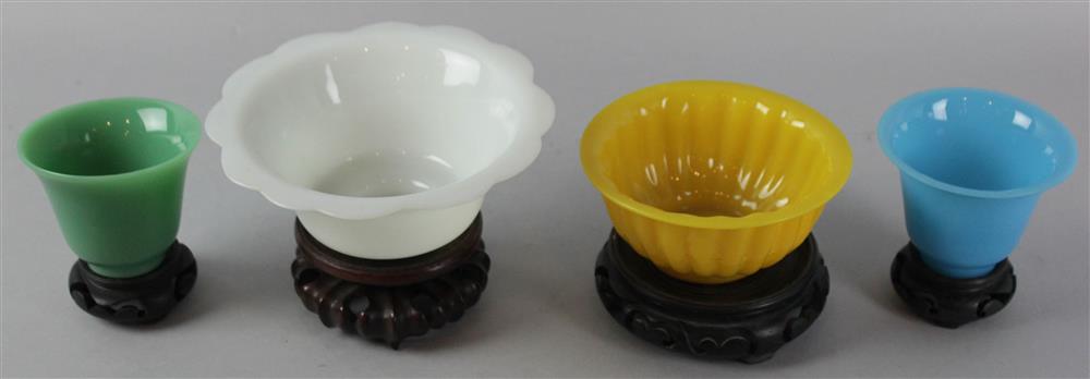 Appraisal: FOUR PIECES OF BEIJING GLASS TWO CUPS AND TWO BOWLS