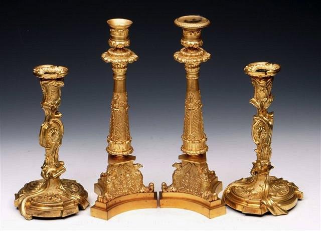 Appraisal: A PAIR OF LOUIS XVI ROCOCO CANDLESTICKS loose sconces acanthus