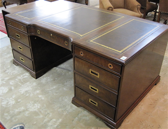 Appraisal: LARGE FLAT-TOP WALNUT EXECUTIVE DESK George III antique style American