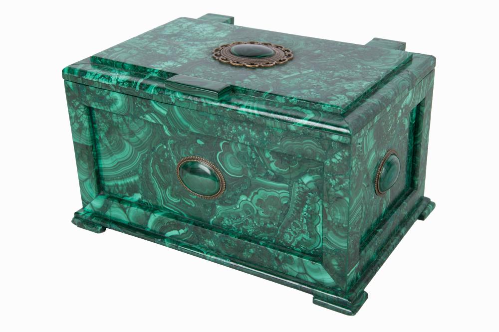 Appraisal: MALACHITE TABLE BOXrectangular the hinged lid opening to an unlined