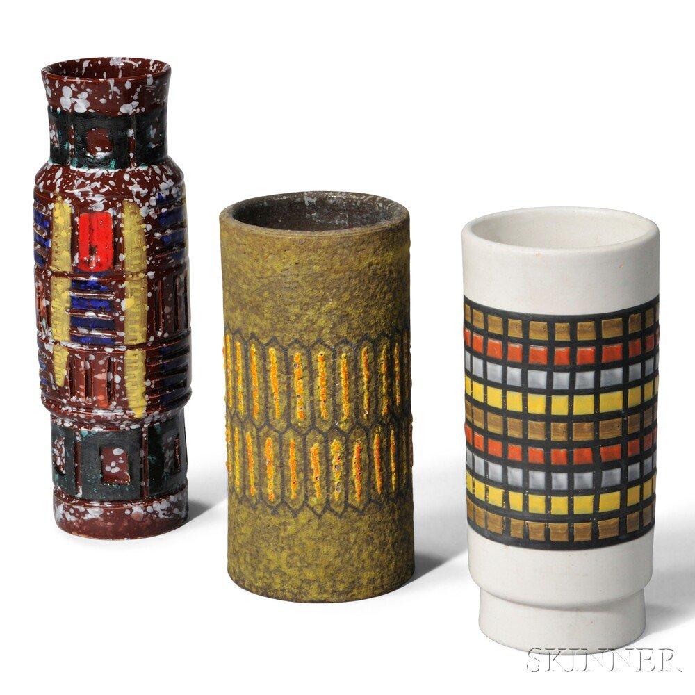 Appraisal: Three Mid-century Modern Vases Glazed ceramic Italy mid- th century