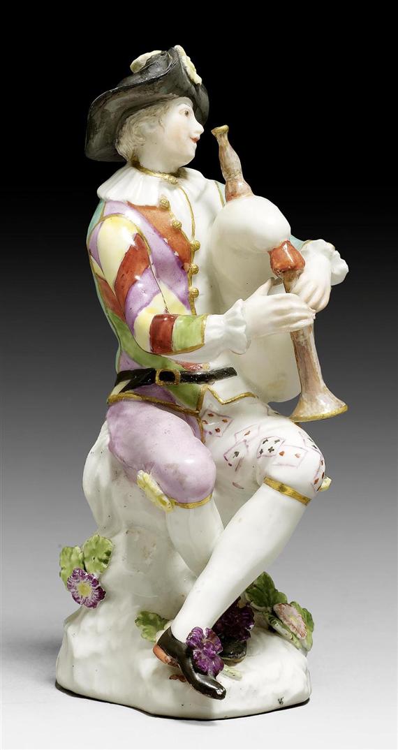 Appraisal: HARLEQUIN WITH BAGPIPES MEISSEN CIRCA Model by J J Kaendler