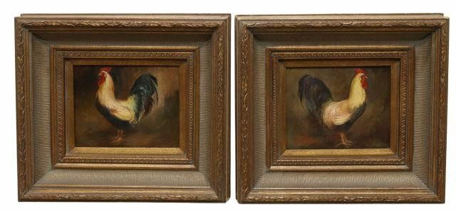 Appraisal: lot of Framed oil on canvas paintings Roosters signed verso